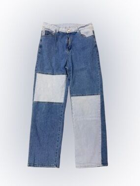 Patchwork Colorblock Wide Leg Jeans Women’s High Rise Blue Denim 30x29 Y2K Boho